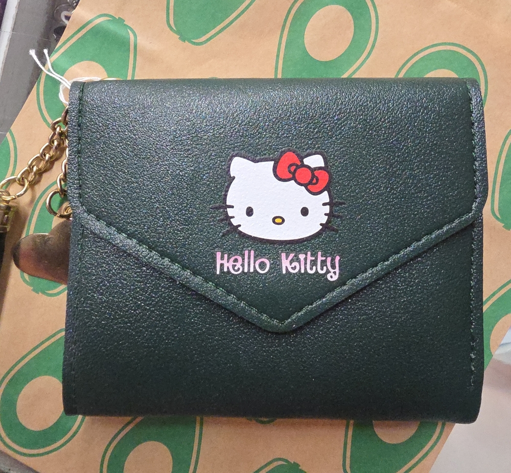 Hello Kitty Dark Green Wallet with Red Bow Accent
